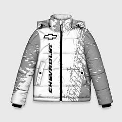 Куртка зимняя для мальчика Chevrolet speed на светлом фоне со следами шин: по, цвет: 3D-черный