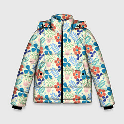 Куртка зимняя для мальчика Цветочки листочки, цвет: 3D-светло-серый
