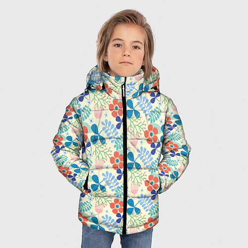 Зимняя куртка для мальчика Цветочки листочки / 3D-Красный – фото 3