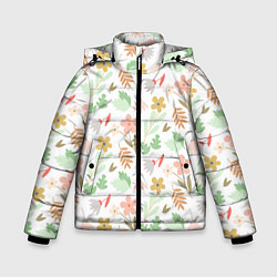 Куртка зимняя для мальчика Листики цветочки, цвет: 3D-светло-серый
