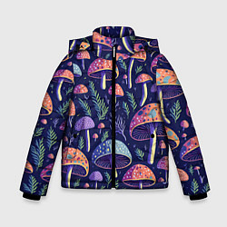 Куртка зимняя для мальчика Грибы паттерн, цвет: 3D-светло-серый