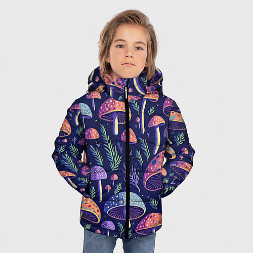 Зимняя куртка для мальчика Грибы паттерн / 3D-Светло-серый – фото 3