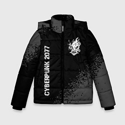 Куртка зимняя для мальчика Cyberpunk 2077 glitch на темном фоне: надпись, сим, цвет: 3D-черный