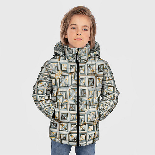 Зимняя куртка для мальчика Квадраты и ромбы / 3D-Светло-серый – фото 3