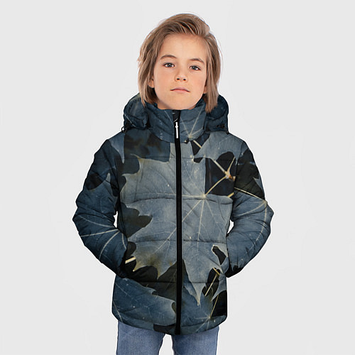 Зимняя куртка для мальчика Листовый синий паттерн / 3D-Черный – фото 3