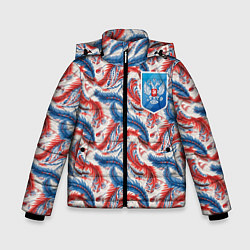 Куртка зимняя для мальчика Герб России и узоры, цвет: 3D-черный