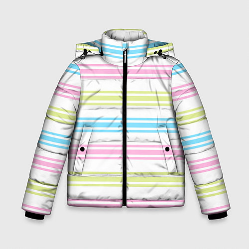 Зимняя куртка для мальчика Розовые и бирюзовые полосы на белом / 3D-Светло-серый – фото 1