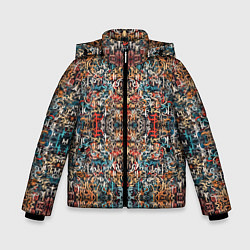 Куртка зимняя для мальчика Каллиграфический паттерн, цвет: 3D-черный