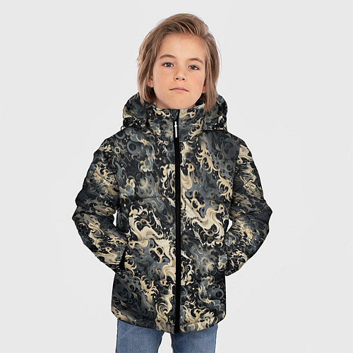 Зимняя куртка для мальчика Японские волны в темных тонах / 3D-Черный – фото 3