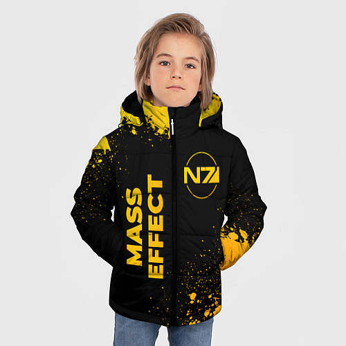 Зимняя куртка для мальчика Mass Effect - gold gradient: надпись, символ / 3D-Черный – фото 3