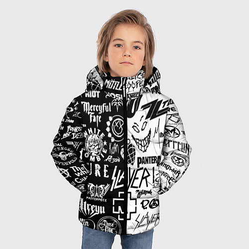 Зимняя куртка для мальчика Логотипы лучших рок групп / 3D-Черный – фото 3
