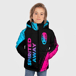 Куртка зимняя для мальчика Spirited Away - neon gradient: надпись, символ, цвет: 3D-черный — фото 2