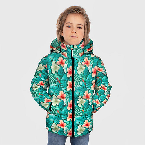 Зимняя куртка для мальчика Летние цветочки паттерн / 3D-Черный – фото 3