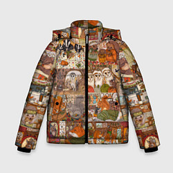 Куртка зимняя для мальчика Коллаж из сказочных зверей - совы, белки, ёжики, цвет: 3D-светло-серый