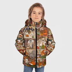 Куртка зимняя для мальчика Коллаж из сказочных зверей - совы, белки, ёжики, цвет: 3D-черный — фото 2