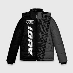 Куртка зимняя для мальчика Audi speed на темном фоне со следами шин: по-верти, цвет: 3D-черный