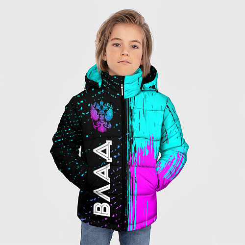 Зимняя куртка для мальчика Влад и неоновый герб России: по-вертикали / 3D-Черный – фото 3
