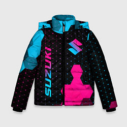 Куртка зимняя для мальчика Suzuki - neon gradient: надпись, символ, цвет: 3D-черный