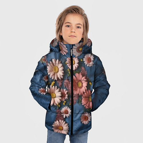 Зимняя куртка для мальчика Хризантемы на джинсе / 3D-Черный – фото 3