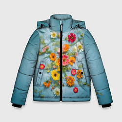 Зимняя куртка для мальчика Букет полевых цветов на ткани