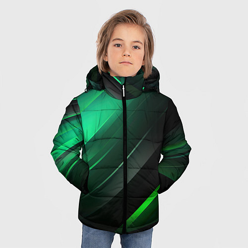 Зимняя куртка для мальчика Black green abstract / 3D-Черный – фото 3