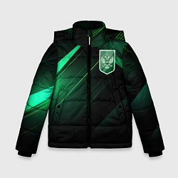 Куртка зимняя для мальчика Герб РФ зеленый черный фон, цвет: 3D-черный