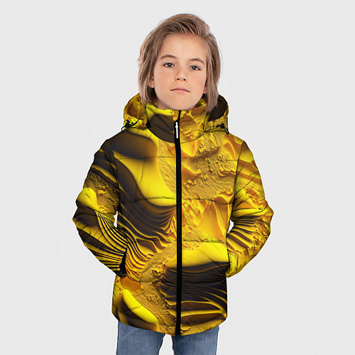 Зимняя куртка для мальчика Желтая объемная текстура / 3D-Черный – фото 3