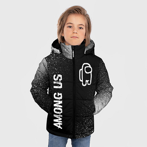Зимняя куртка для мальчика Among Us glitch на темном фоне: надпись, символ / 3D-Черный – фото 3