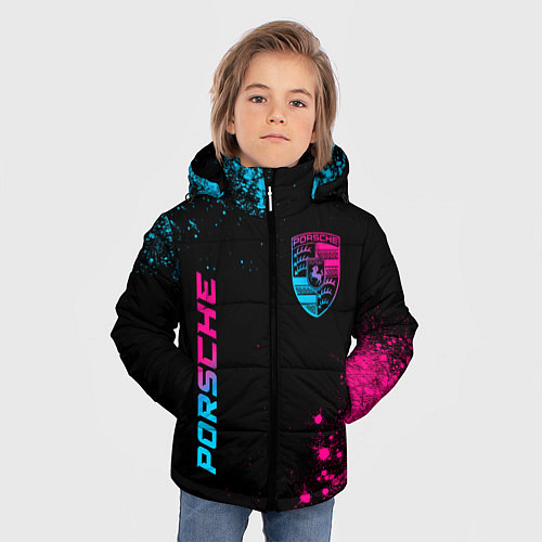 Зимняя куртка для мальчика Porsche - neon gradient: надпись, символ / 3D-Черный – фото 3