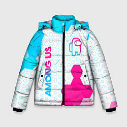 Куртка зимняя для мальчика Among Us neon gradient style: надпись, символ, цвет: 3D-черный