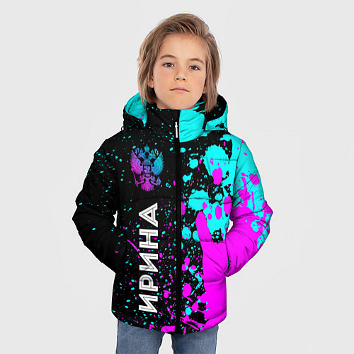 Зимняя куртка для мальчика Ирина и неоновый герб России: по-вертикали / 3D-Черный – фото 3