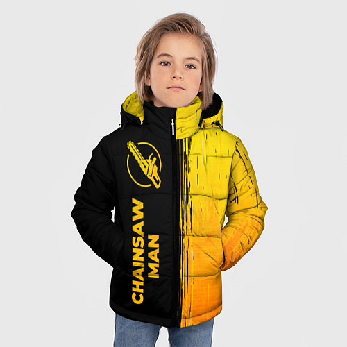 Зимняя куртка для мальчика Chainsaw Man - gold gradient: по-вертикали / 3D-Черный – фото 3