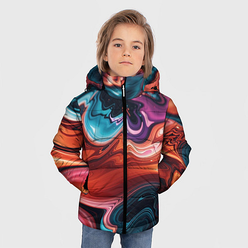 Зимняя куртка для мальчика Красочные переливы волн / 3D-Светло-серый – фото 3