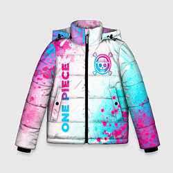 Куртка зимняя для мальчика One Piece neon gradient style: надпись, символ, цвет: 3D-черный