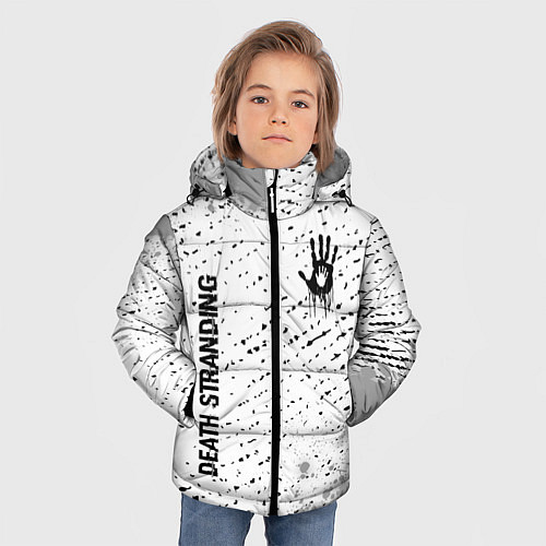 Зимняя куртка для мальчика Death Stranding glitch на светлом фоне: надпись, с / 3D-Черный – фото 3