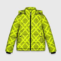 Зимняя куртка для мальчика Черный геометрический орнамент на желтом фоне