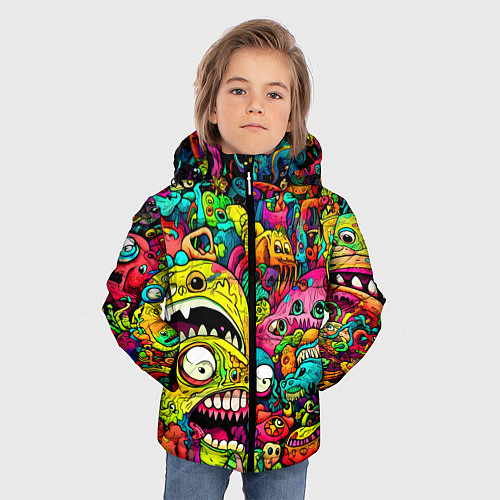 Зимняя куртка для мальчика Психоделические монстры / 3D-Черный – фото 3