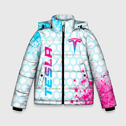 Зимняя куртка для мальчика Tesla neon gradient style: надпись, символ