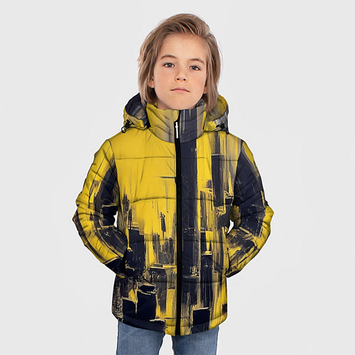 Зимняя куртка для мальчика Большой нарисованный город / 3D-Черный – фото 3