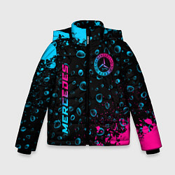 Куртка зимняя для мальчика Mercedes - neon gradient: надпись, символ, цвет: 3D-черный