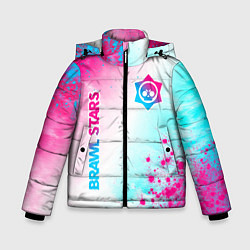 Куртка зимняя для мальчика Brawl Stars neon gradient style: надпись, символ, цвет: 3D-черный