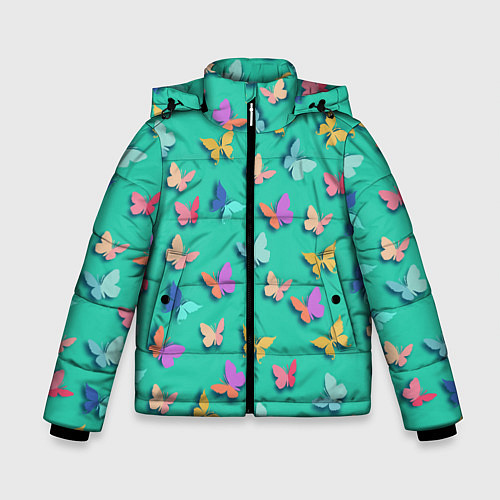Зимняя куртка для мальчика Разноцветные бабочки / 3D-Светло-серый – фото 1