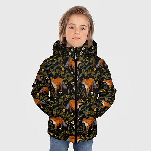 Зимняя куртка для мальчика Лисы и цветы / 3D-Светло-серый – фото 3