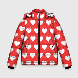 Куртка зимняя для мальчика Сердечки на красном фоне, цвет: 3D-светло-серый