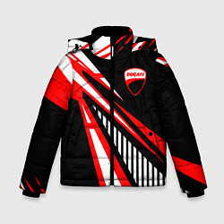 Куртка зимняя для мальчика Ducati- красные абстрактные фигуры, цвет: 3D-черный