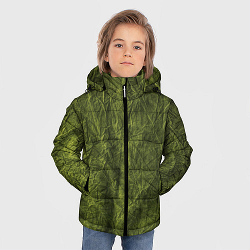 Зимняя куртка для мальчика Мятая зеленая ткань / 3D-Черный – фото 3