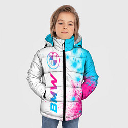 Куртка зимняя для мальчика BMW neon gradient style: по-вертикали, цвет: 3D-черный — фото 2