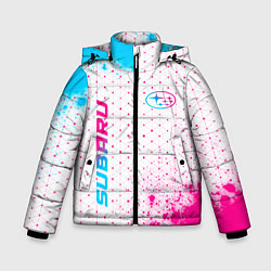 Зимняя куртка для мальчика Subaru neon gradient style: надпись, символ