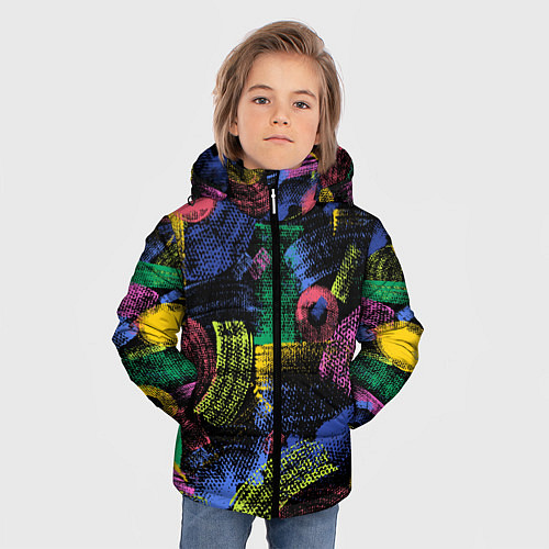 Зимняя куртка для мальчика Яркие абстрактые формы с текстурой / 3D-Светло-серый – фото 3