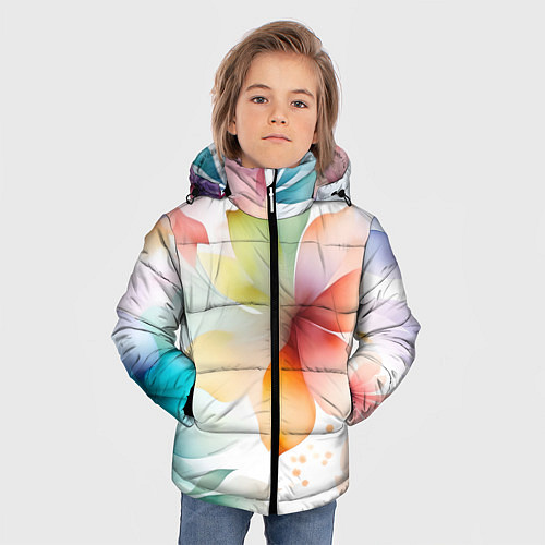 Зимняя куртка для мальчика Акварельный цветочный принт / 3D-Красный – фото 3